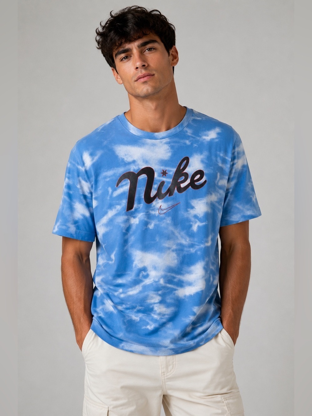 Nike Elite Dri Fit Logo Spellout  T-Shirt Size Large Blue Cloud